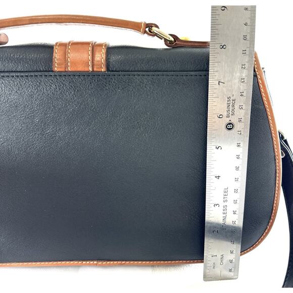 Vienti Black Faux Leather Satchel Bag Brown Trim Crossbody Shoulder Purse - Picture 3 of 8